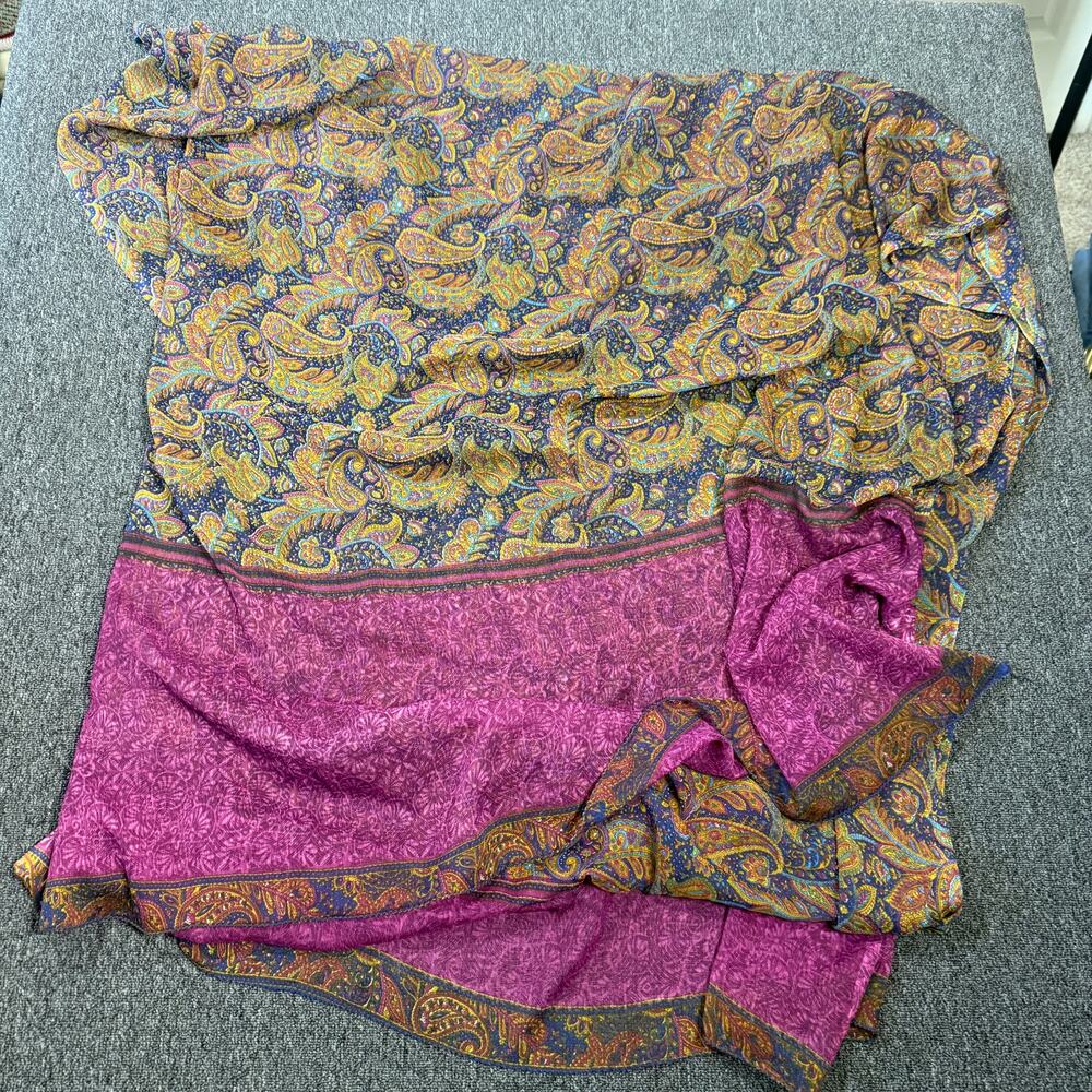 Vintage Y2k Paisley Retro Silk Print Sheer Shawl Women's Scarf 59x24
